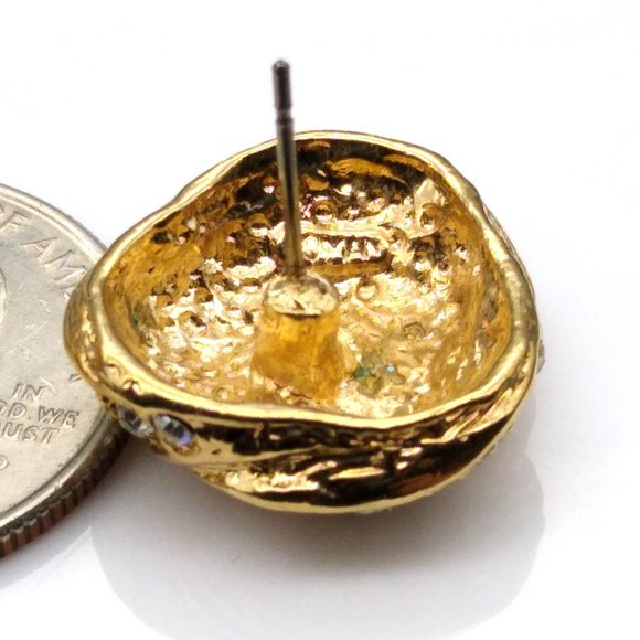 Vintage ROMAN Pave Crystal Knot Earrings, Gold Tone Studs - Picture 5 of 5